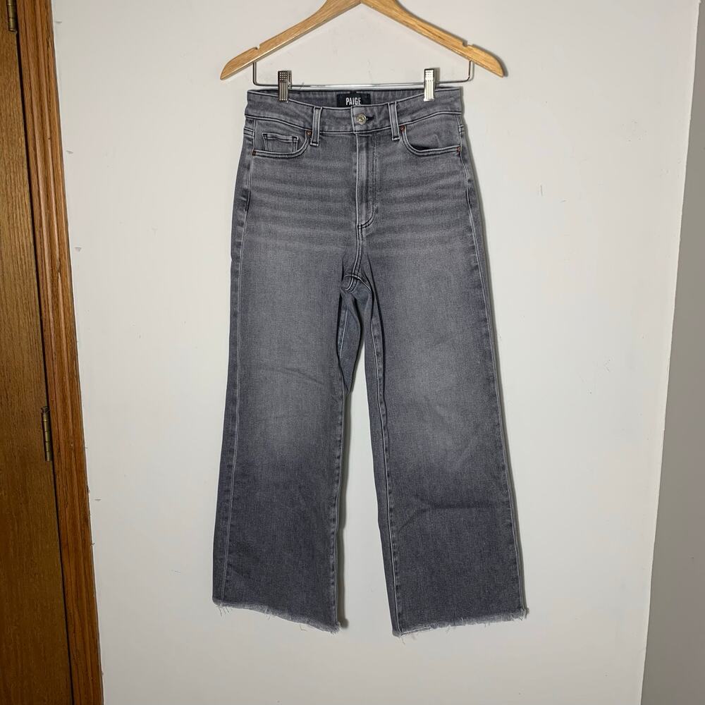 Womens PAIGE The Anessa High-Rise Crop Wide-Leg Jeans Gray Raw Hem Size 27 EUC! - Picture 3 of 4